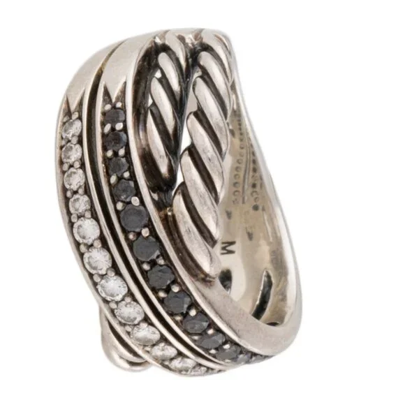 DAVID YURMAN DIAMOND 1/2 CTW STERLING SILVER CROSSOVER BAND RING - Picture 2 of 8